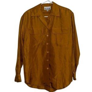 Christie & Jill XS Gold Button-Up 100% Silk Long Sleeve Shirt Womens